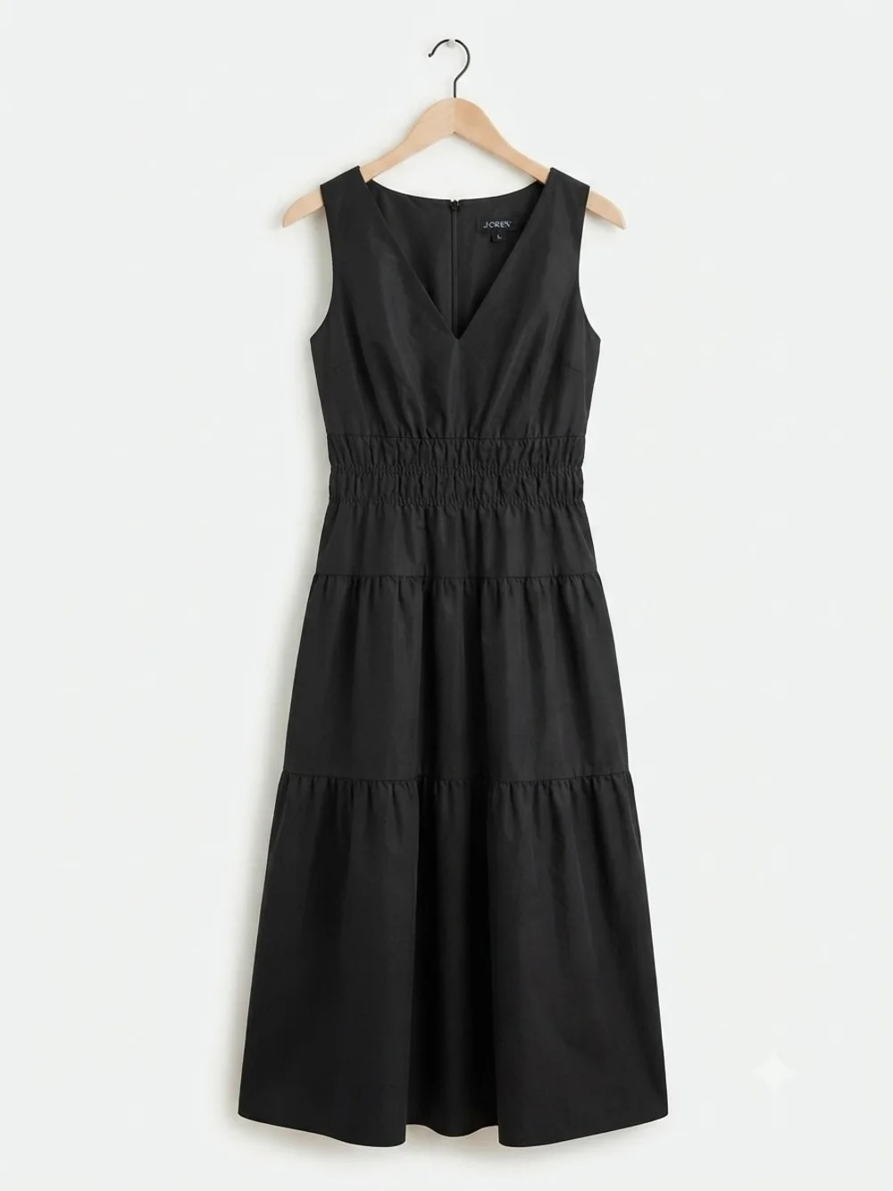 J.Crew Black Sleeveless V-Neck Tiered Smocked Waist Midi Dress Size XS